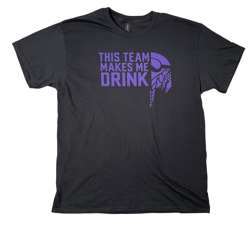 Vikings T Shirt Mens‎ Large Black Gildan This Team Makes Me Drink Sports Tee
